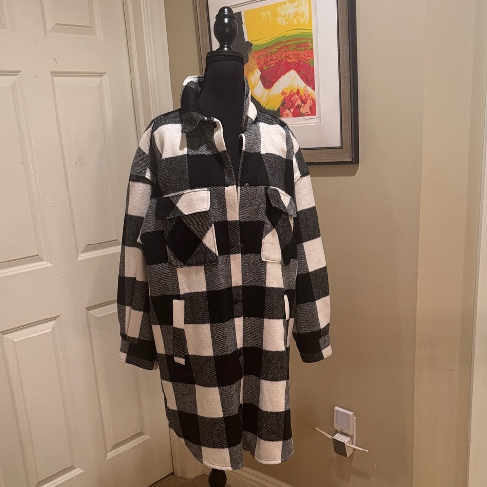 Plaid Black and White Women's Coat | H&M